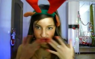 Nice Xmas deer babe flashing pussy solo and masturbating