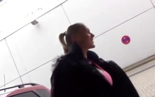 Skinny blonde amateur whore gets fucked doggystyle outdoors